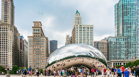 Chicago Bean with skyscrapers