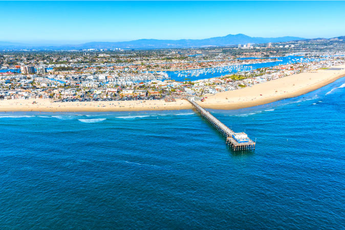  Aerial view of Orange County’s Newport Beach from 1,000 feet above the ocean.