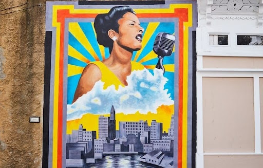 A colorful Billie Holiday mural in Baltimore, Maryland.