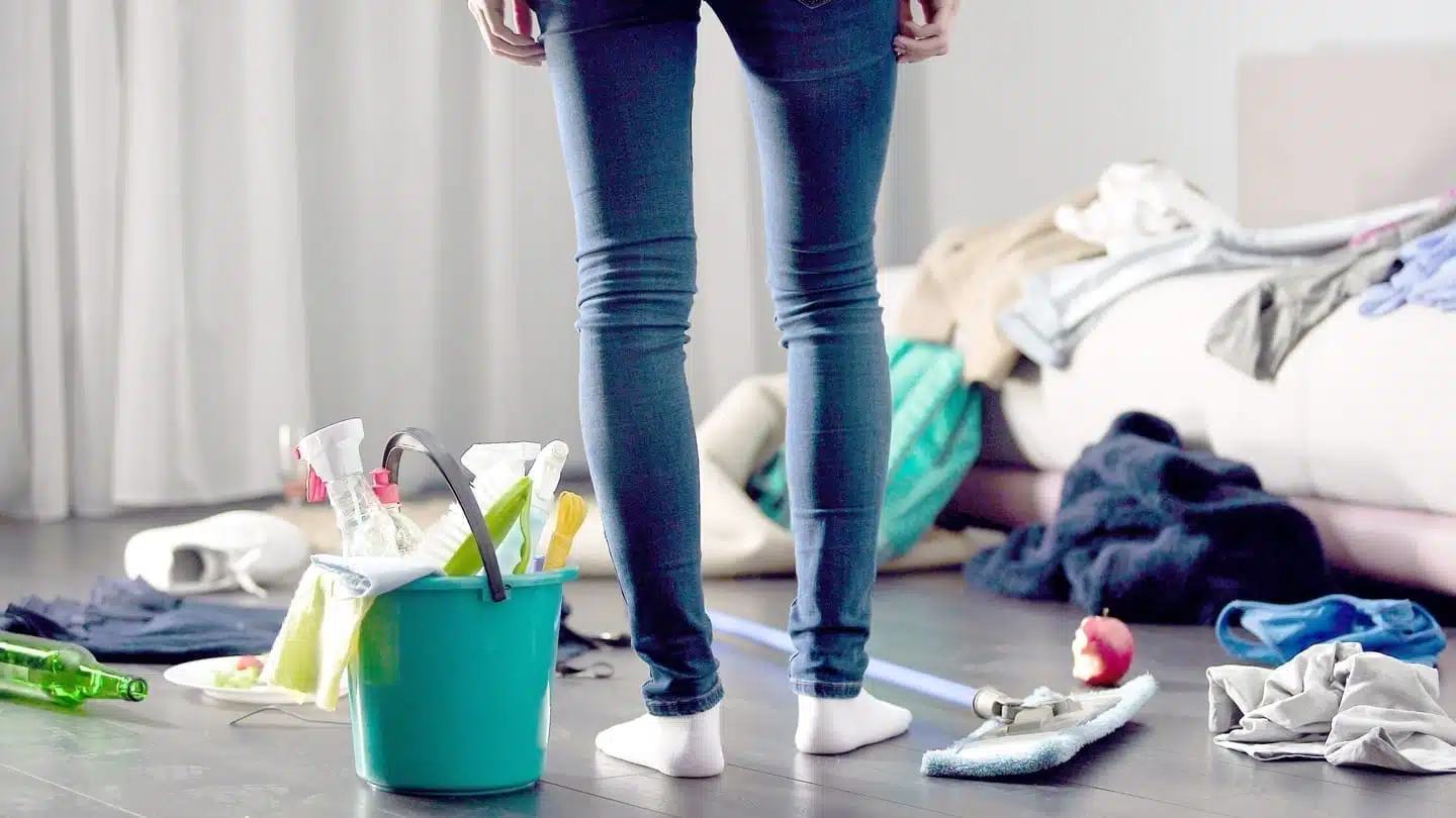 Person in messy room