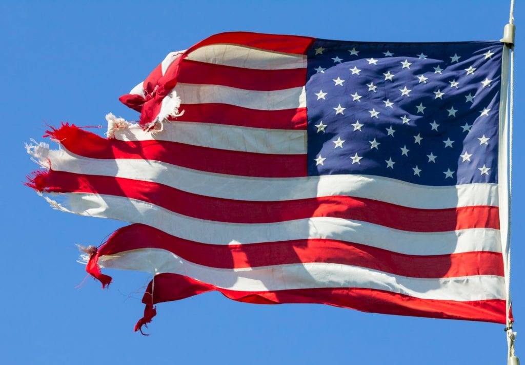 A torn American flag