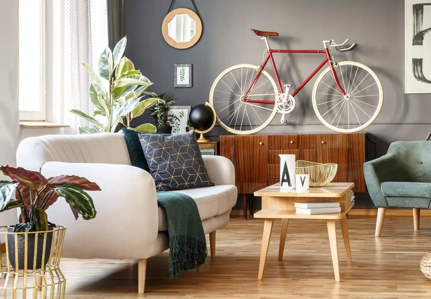 small apartment with mid century modern decorations