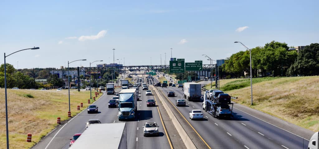 A backed-up freeway in Austin, Texas