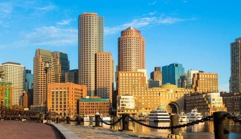 Boston skyline view from the harbor 