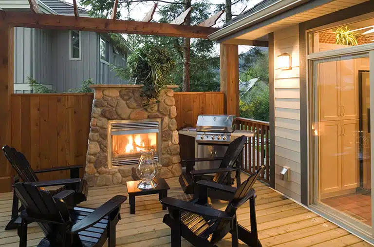 deck with fireplace and grill