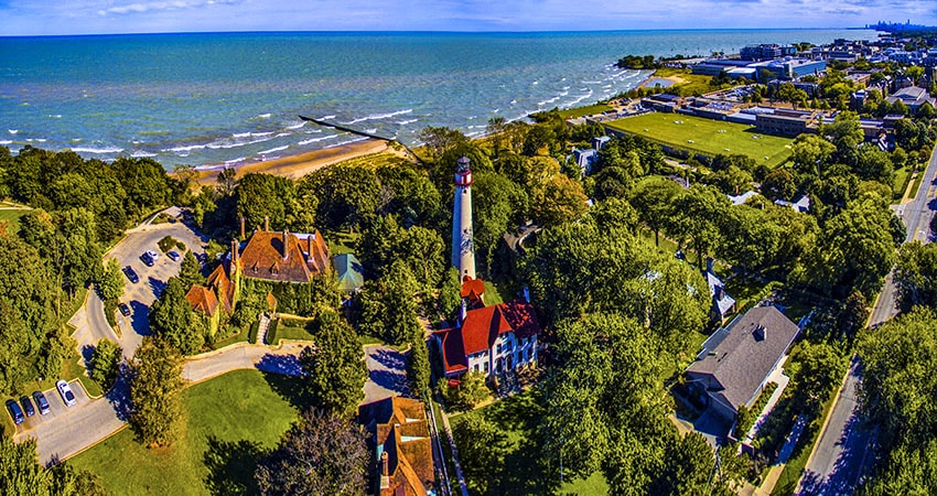 Evanston is located right on the beach. Grosse Pointe Lighthouse looks over the sea, guiding ships to shore, and giving residents an icon.