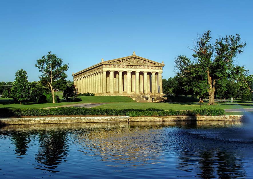 Nashville's Parthenon is a full-scale replica of Athens' temple dedicated to Athena. Nashville's version houses art , including a sculpture of Athena herself, concerts, and education opportunities. 
