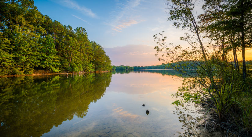 Lake Norman during sunset at Parham Park in Davidson, North Carolina