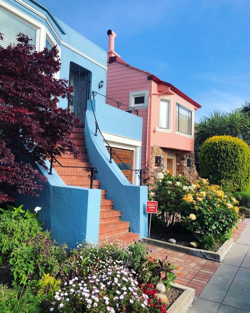 Colorful homes lines the Marina District, one of the best San Francisco neighborhoods