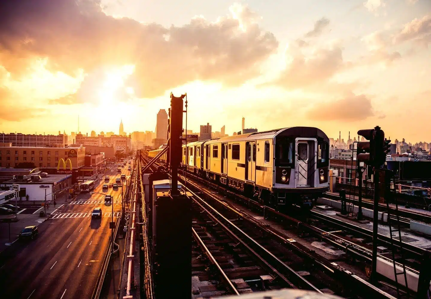 NYC subway at sunset