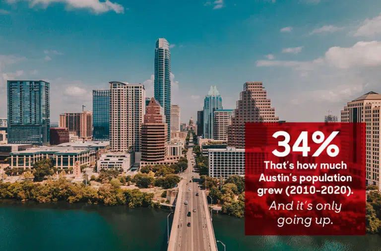 aerial view of Austin, TX