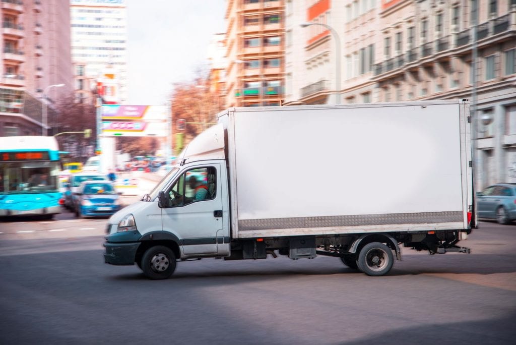 moving truck in the city