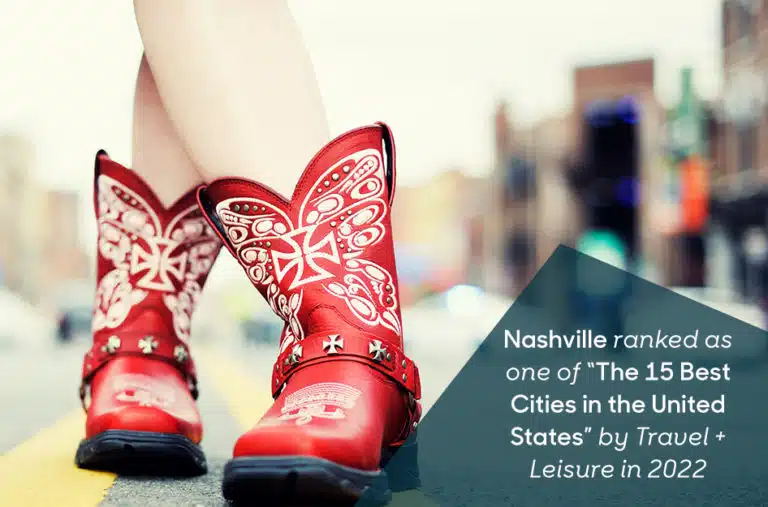 red boots on Broadway in Nashville