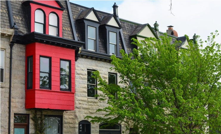 A distinctive collection of row homes in the Patterson Park neighborhood of Baltimore, Maryland.