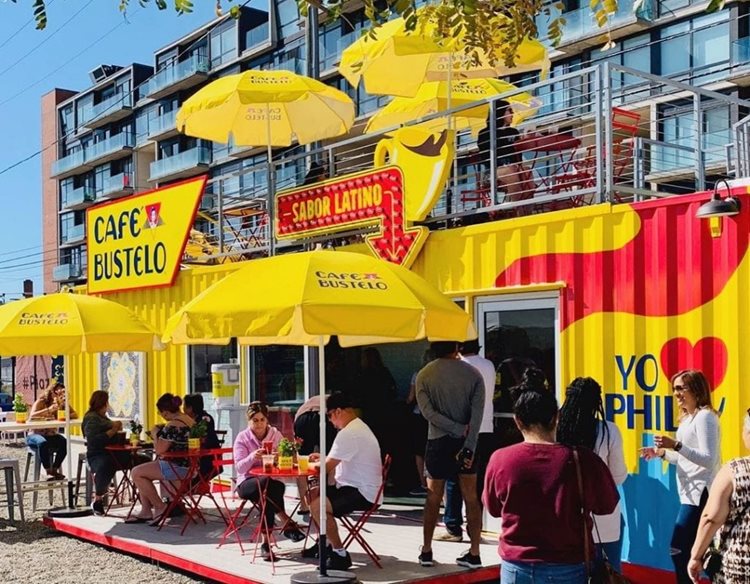 Locals enjoy al fresco dining at Piazza Pod Park in the NoLibs neighborhood of Philadelphia.