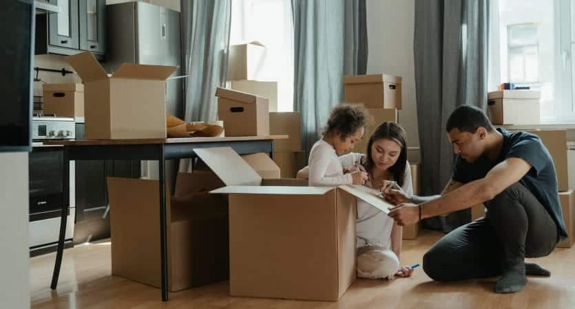 A family packing their house