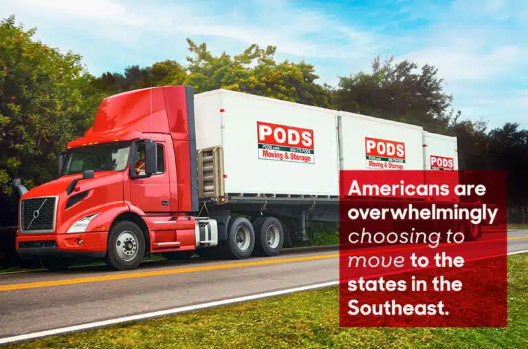 PODS truck on freeway transporting PODS containers