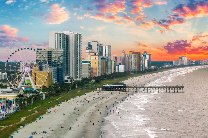 Aerial view of Myrtle Beach, South Carolina, one of the top cities people are moving to in 2025.