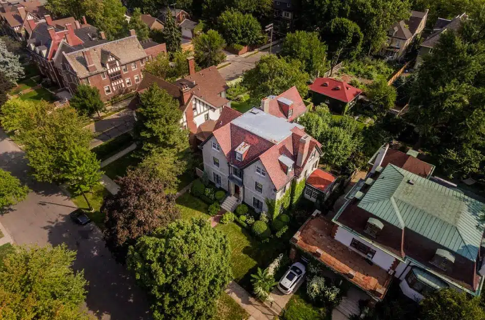 Aerial view of Indian Village, one of the safest neighborhoods in Detroit.