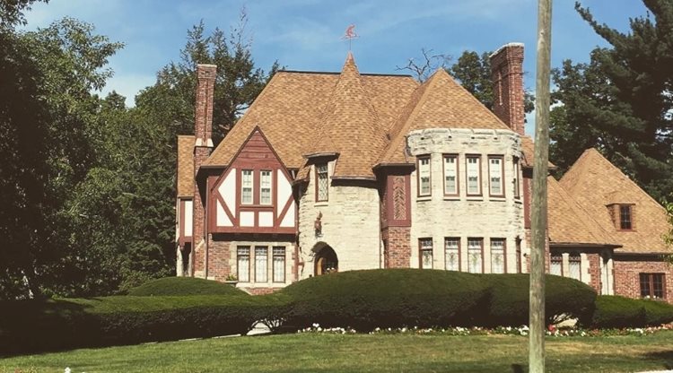 A large Tudor-style home in the Sherwood Forest neighborhood of Detroit.