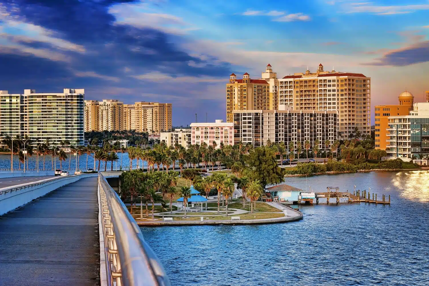 The skyline of Downtown Sarasota, FL, seen from Ringling Bridge.