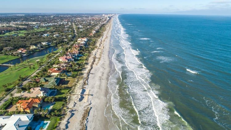 Aerial view of coastal homes on Ponte Vedra Beach in Jacksonville, Florida, — considered one of the best places to live in Florida.