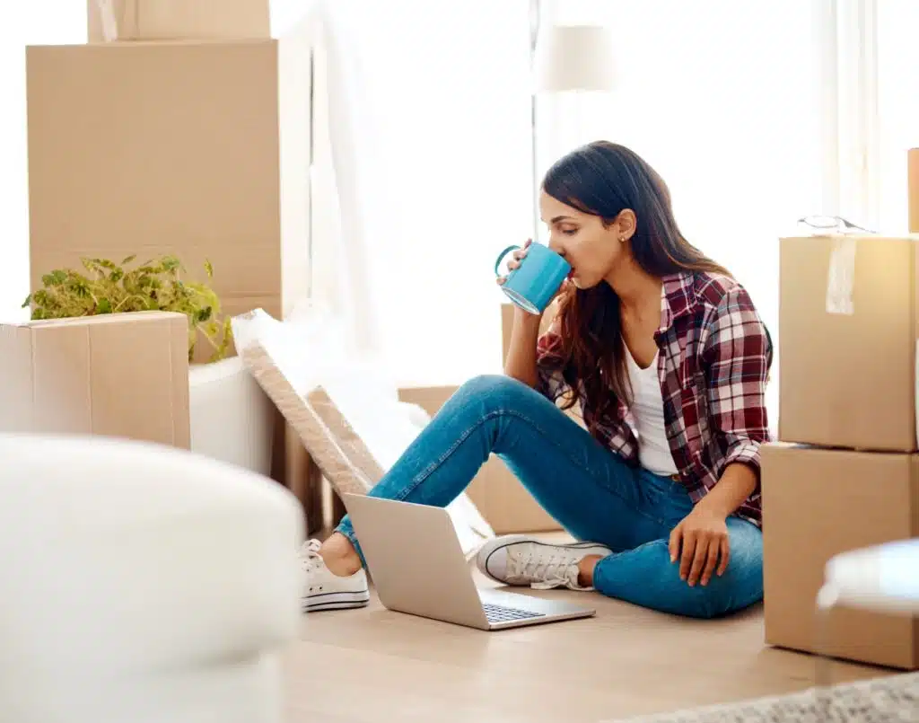 woman moving and working from home