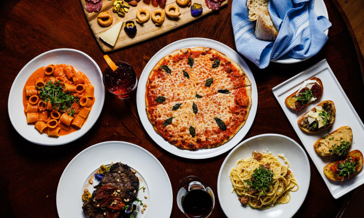 A delicious spread of Italian food favorites from Il Giorgione Pizzeria & Wine Bar in Columbia, South Carolina.