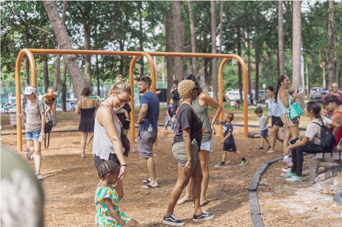 Families gather at a community playground in Atlantic Beach, Florida, just outside Jacksonville.