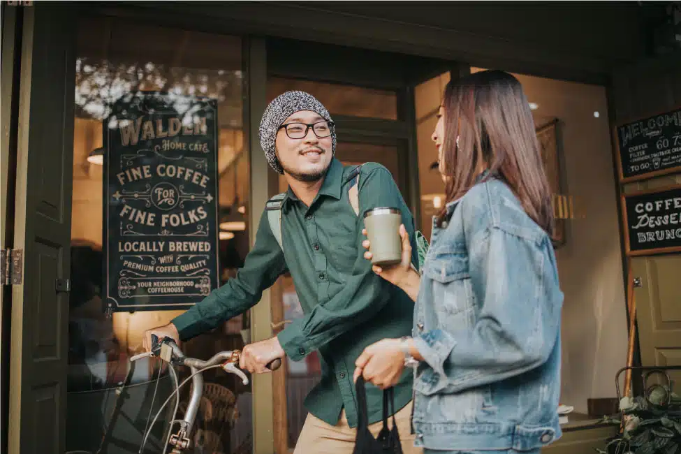 couple outside of coffee shop