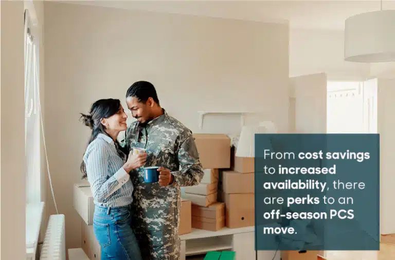 military couple moving into new home with PODS moving boxes