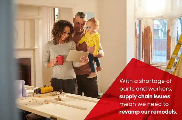 family looking at tablet planning home remodeling