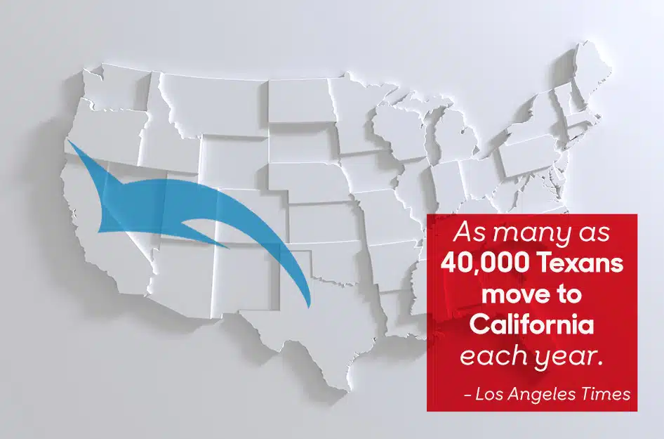 An image illustrating a move from Texas to California