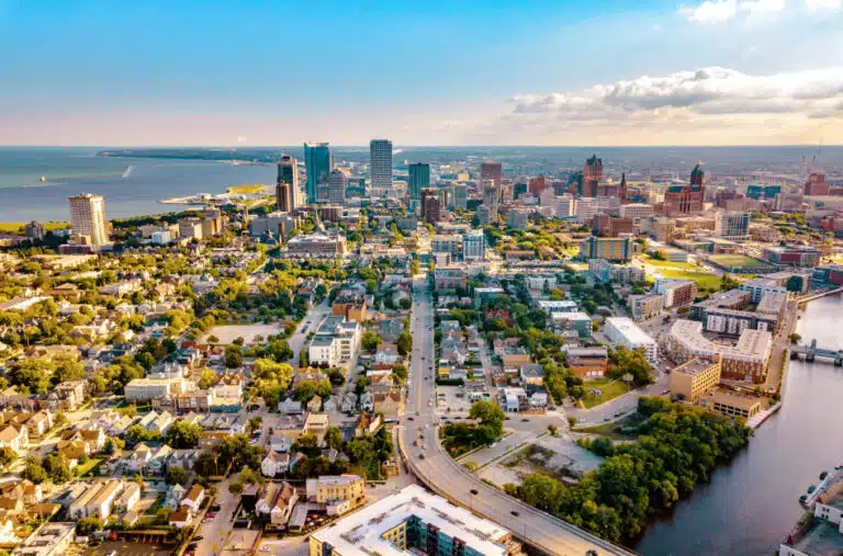 aerial view of Milwaukee, WI