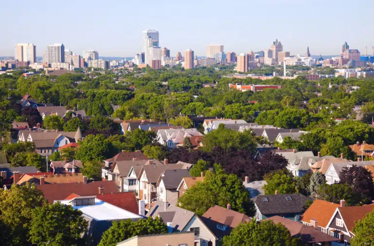 The view of Milwaukee's skyline from one of its outer neighborhoods