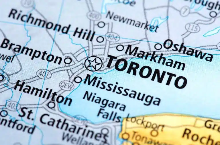 map of greater Toronto area and Markham Ontario