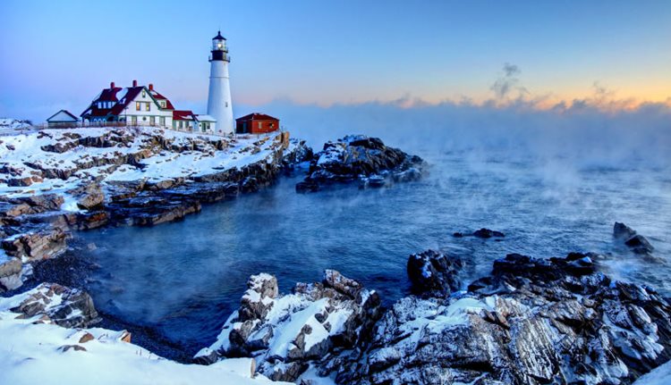 Portland Head Light in the middle of winter