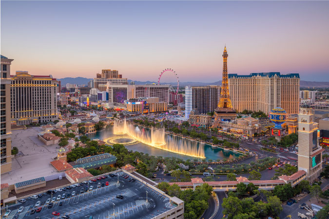 Sunset view of the Las Vegas strip in Nevada — one of the most popular states for people leaving California.