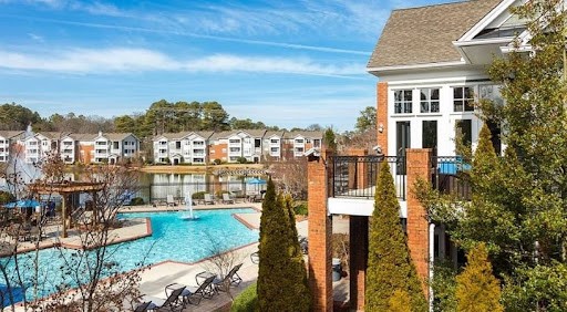 A large apartment complex in Marietta, Georgia. The image over looks the pool 