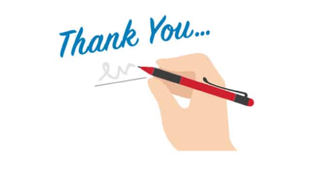 A graphic of a hand holding a pen and signing under the words “Thank You…” as an intro to their offer letter for house