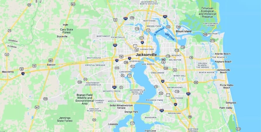 Map of Jacksonville neighborhoods and surrounding areas