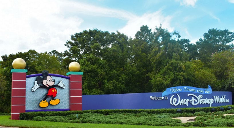 The “Welcome to Walt Disney World” sign in Orlando, Florida
