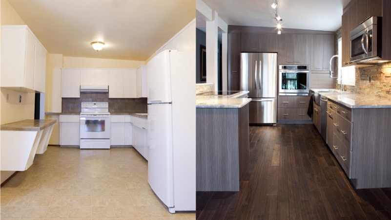 Before and after of a kitchen remodel 