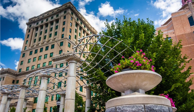 Pack Square Park and Buncombe County Courthouse in Downtown Asheville