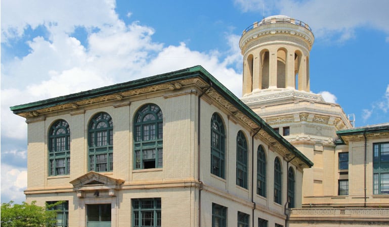 Two buildings at Carnegie Mellon University in Pittsburgh, PA