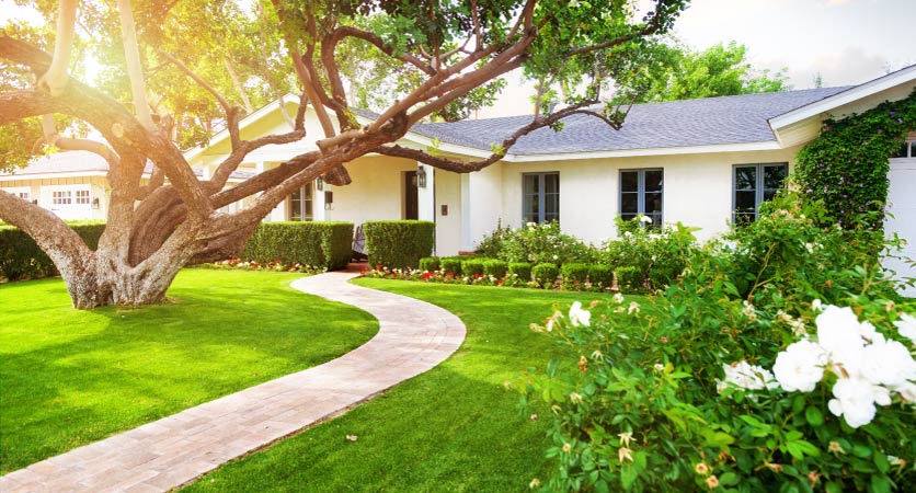 The outside of a home with fresh landscaping