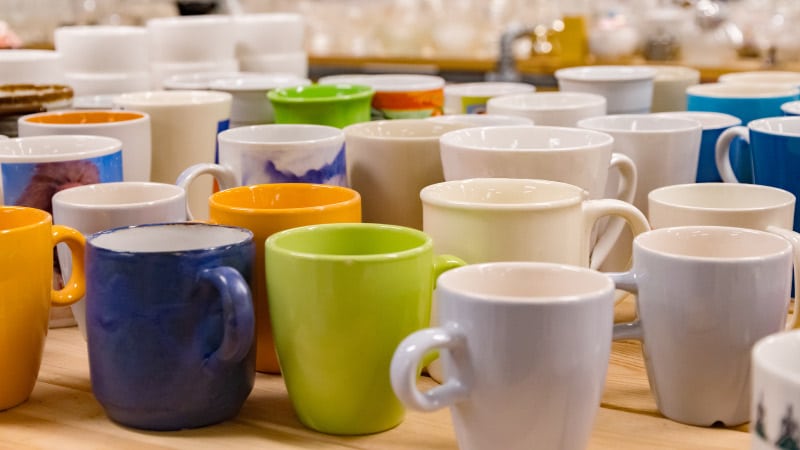 a variety of coffee mugs