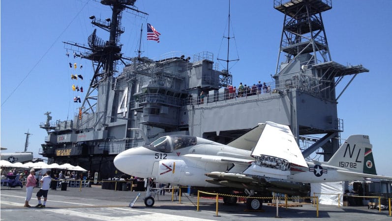 The USS Midway Museum, an old warship that has been converted to a museum open to the public.