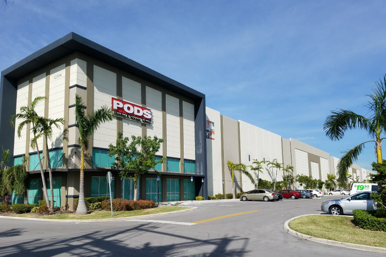 Exterior view of a PODS storage facility in Miami, Florida.