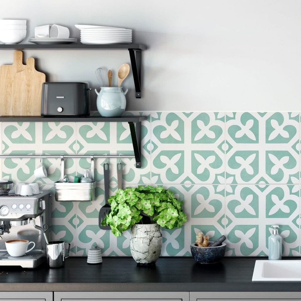 Small kitchen updates with teal backsplash